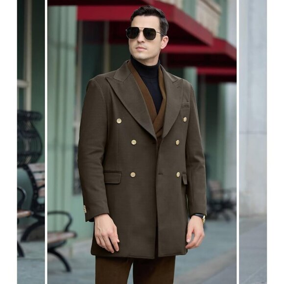 Mens Brown  Winter Jacket Trench Coats for Men Long Jackets Warm Double+ - Picture 2 of 7